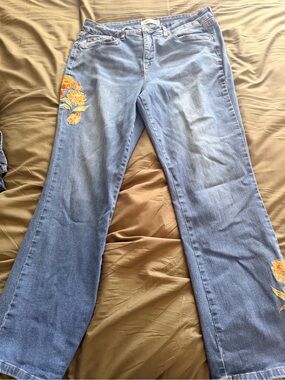 Royalty For Me Light Blue Flare Jeans with Orange Floral Embroidery